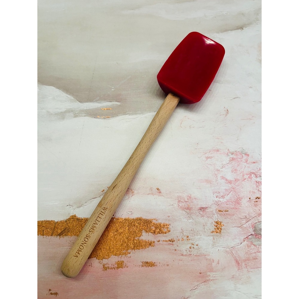 Williams Sonoma‎ Red Silicone Spatula Wooden Handle Kitchen Baking Utensil
